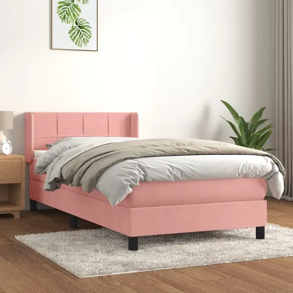 Gossi pat box spring cu saltea, roz, 90x190 cm, catifea