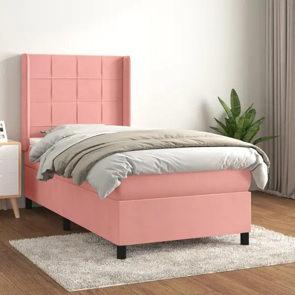 Gossi pat box spring cu saltea, roz, 90x190 cm, catifea
