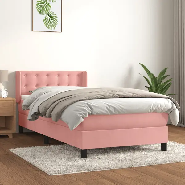 Gossi pat box spring cu saltea, roz, 90x190 cm, catifea