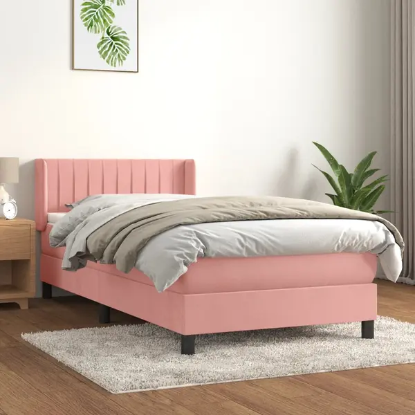 Gossi pat box spring cu saltea, roz, 90x190 cm, catifea