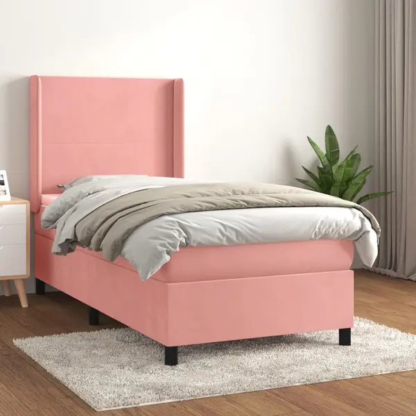 Gossi pat box spring cu saltea, roz, 90x190 cm, catifea