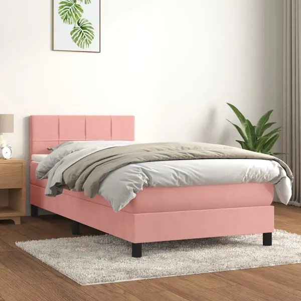 Gossi pat box spring cu saltea, roz, 90x200 cm, catifea