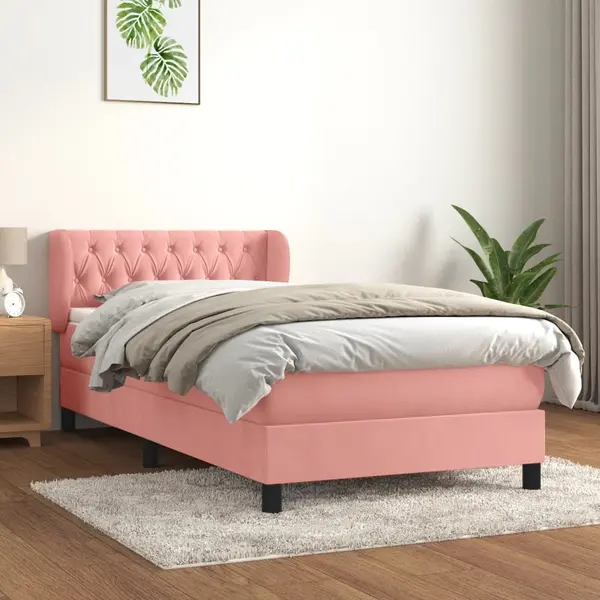 Gossi pat box spring cu saltea, roz, 90x200 cm, catifea
