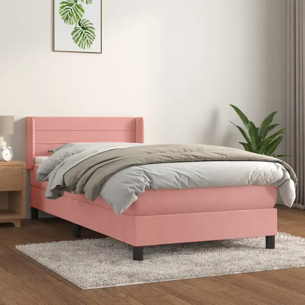 Gossi pat box spring cu saltea, roz, 90x200 cm, catifea