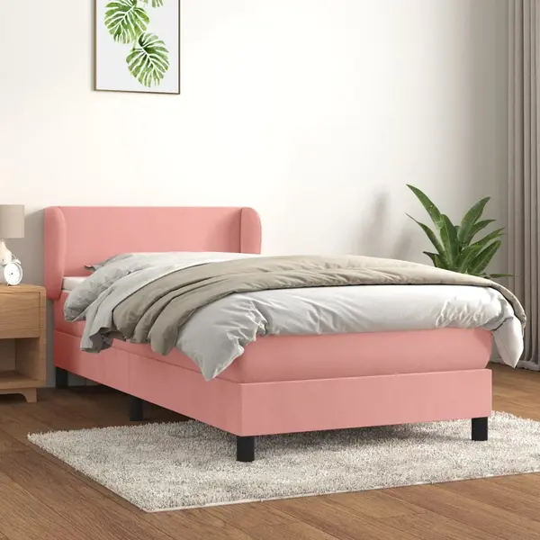 Gossi pat box spring cu saltea, roz, 90x200 cm, catifea