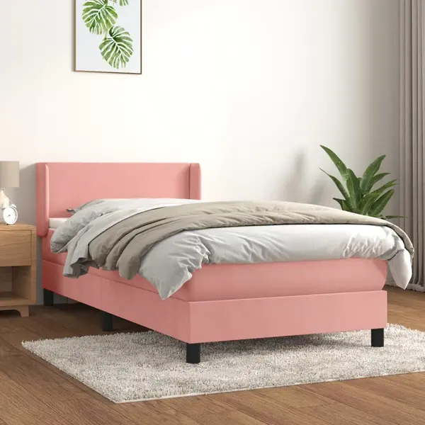 Gossi pat box spring cu saltea, roz, 90x200 cm, catifea