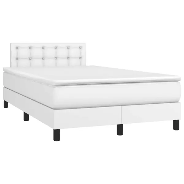 Gossi pat box spring cu saltea si led, alb, 120x190 cm, piele eco