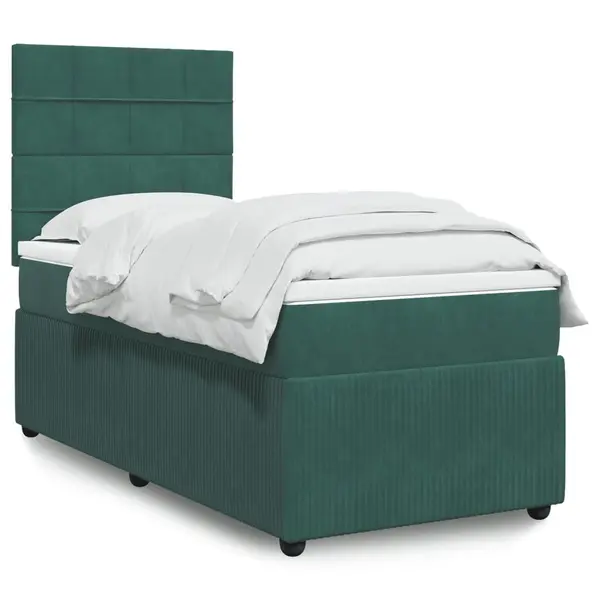 Gossi pat box spring cu saltea, verde inchis, 100x200 cm, catifea