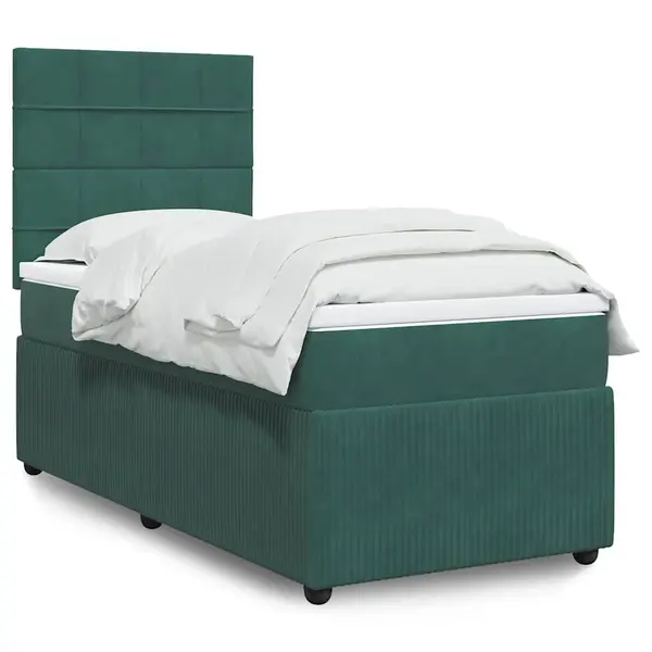 Gossi pat box spring cu saltea, verde inchis, 100x200 cm, catifea