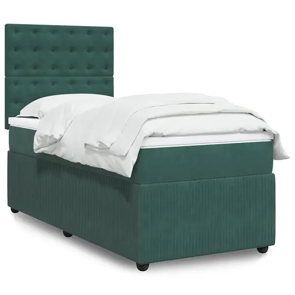 Gossi pat box spring cu saltea, verde inchis, 100x200 cm, catifea