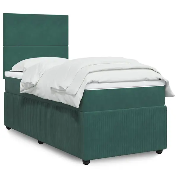 Gossi pat box spring cu saltea, verde inchis, 100x200 cm, catifea
