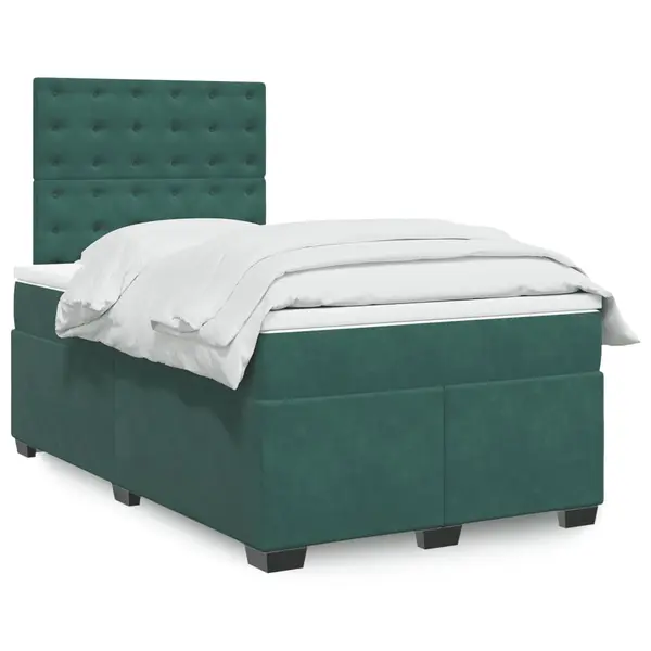 Gossi pat box spring cu saltea, verde inchis, 120x190 cm, catifea