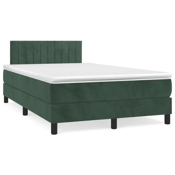 Gossi pat box spring cu saltea, verde inchis, 120x190 cm, catifea