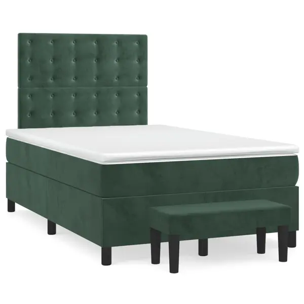 Gossi pat box spring cu saltea, verde inchis, 120x190 cm, catifea