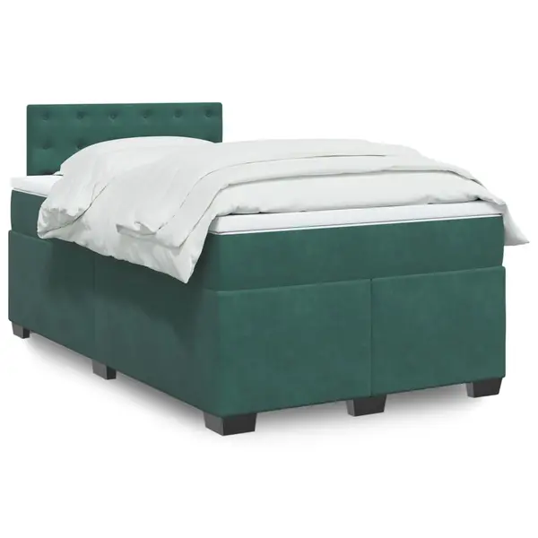 Gossi pat box spring cu saltea, verde inchis, 120x190 cm, catifea