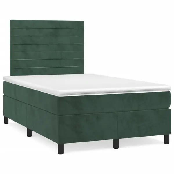 Gossi pat box spring cu saltea, verde inchis, 120x190 cm, catifea