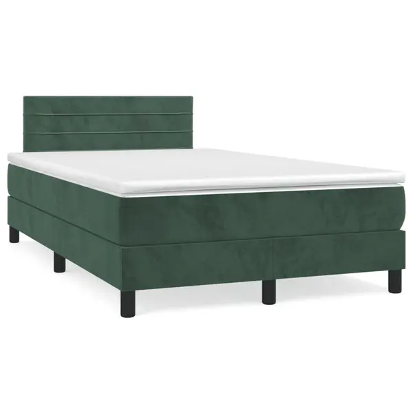 Gossi pat box spring cu saltea, verde inchis, 120x190 cm, catifea
