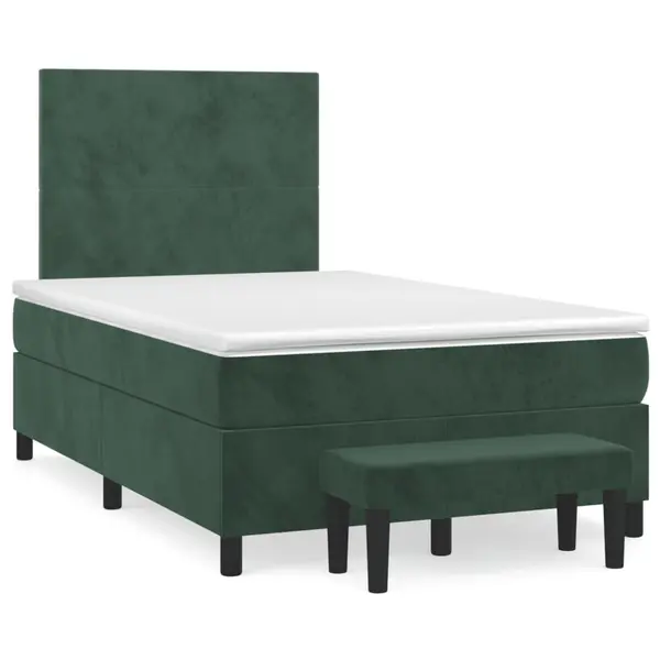 Gossi pat box spring cu saltea, verde inchis, 120x190 cm, catifea