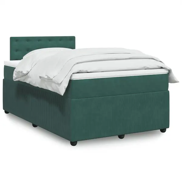 Gossi pat box spring cu saltea, verde inchis, 120x200 cm, catifea