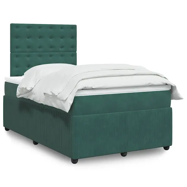 Gossi pat box spring cu saltea, verde inchis, 120x200 cm, catifea