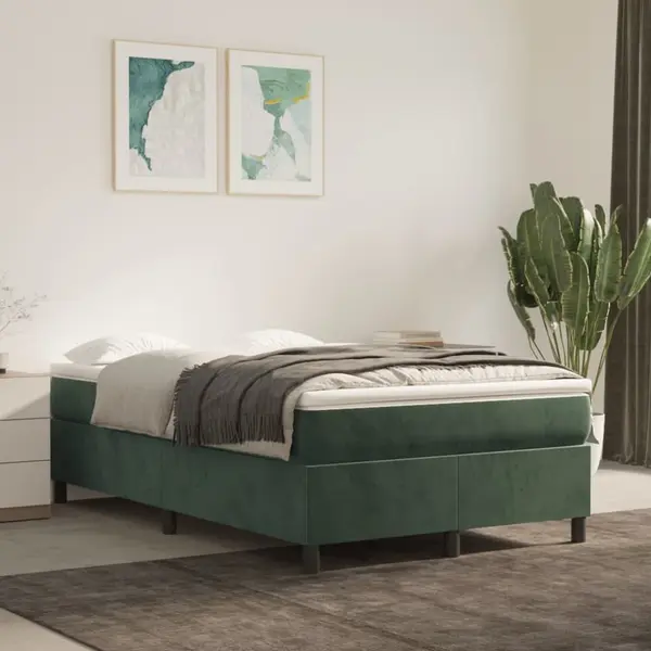 Gossi pat box spring cu saltea, verde inchis, 120x200 cm, catifea