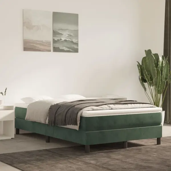 Gossi pat box spring cu saltea, verde inchis, 120x200 cm, catifea