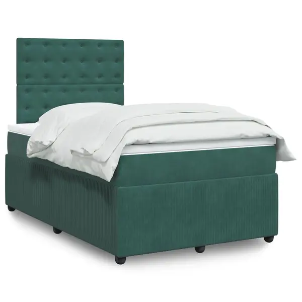 Gossi pat box spring cu saltea, verde inchis, 120x200 cm, catifea