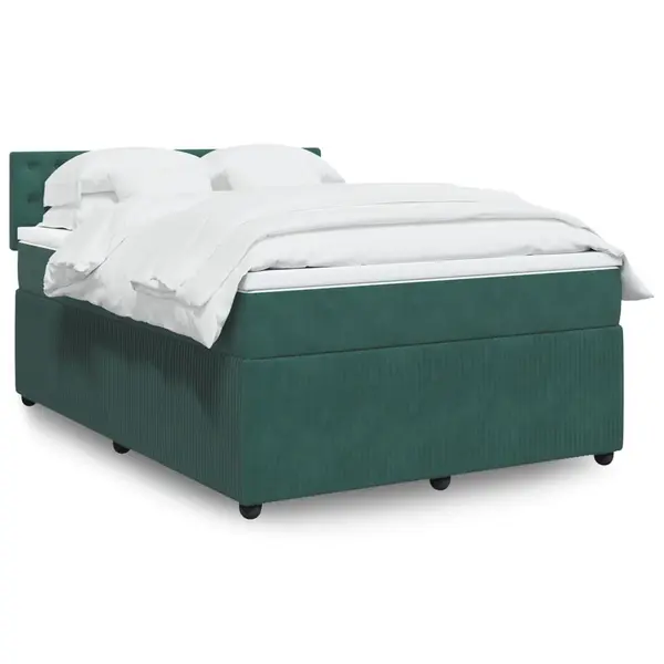 Gossi pat box spring cu saltea, verde inchis, 140x190 cm, catifea