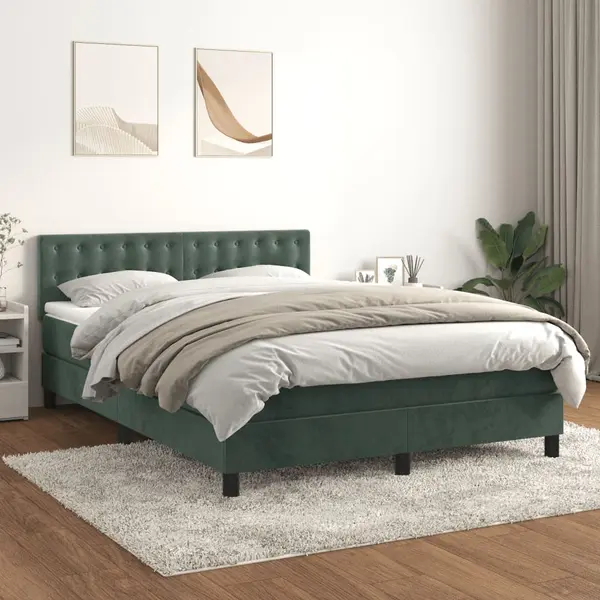Gossi pat box spring cu saltea, verde inchis, 140x190 cm, catifea