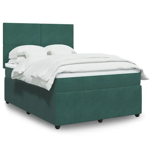 Gossi pat box spring cu saltea, verde inchis, 140x190 cm, catifea