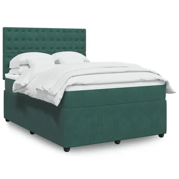 Gossi pat box spring cu saltea, verde inchis, 140x190 cm, catifea