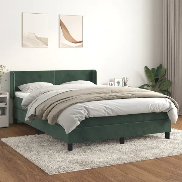 Gossi pat box spring cu saltea, verde inchis, 140x200 cm, catifea