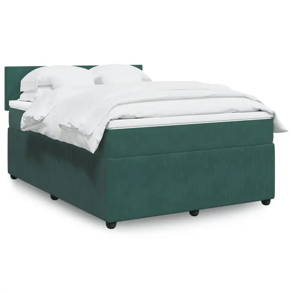 Gossi pat box spring cu saltea, verde inchis, 140x200 cm, catifea