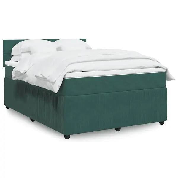 Gossi pat box spring cu saltea, verde inchis, 140x200 cm, catifea