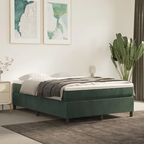Gossi pat box spring cu saltea, verde inchis, 140x200 cm, catifea