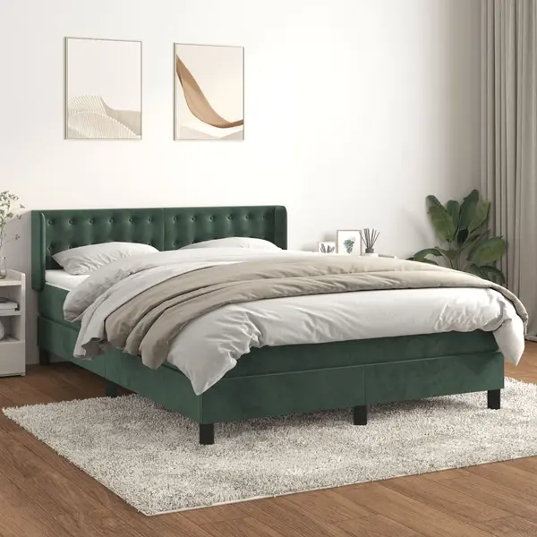 Gossi pat box spring cu saltea, verde inchis, 140x200 cm, catifea