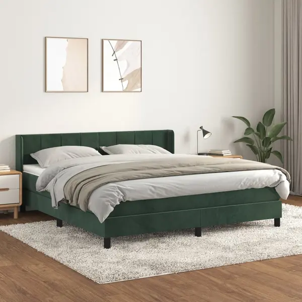 Gossi pat box spring cu saltea, verde inchis, 160x200 cm, catifea