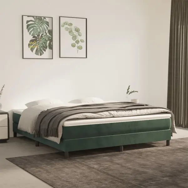 Gossi pat box spring cu saltea, verde inchis, 160x200 cm, catifea