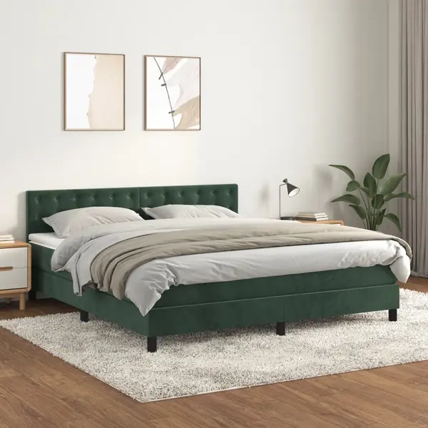 Gossi pat box spring cu saltea, verde inchis, 160x200 cm, catifea