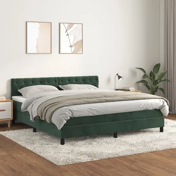 Gossi pat box spring cu saltea, verde inchis, 160x200 cm, catifea