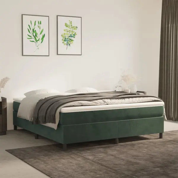 Gossi pat box spring cu saltea, verde inchis, 180x200 cm, catifea