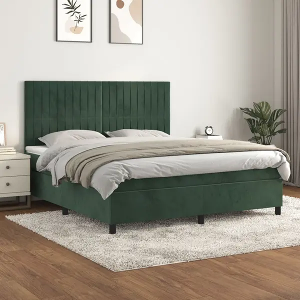 Gossi pat box spring cu saltea, verde inchis, 180x200 cm, catifea