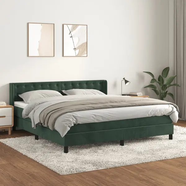 Gossi pat box spring cu saltea, verde inchis, 180x200 cm, catifea