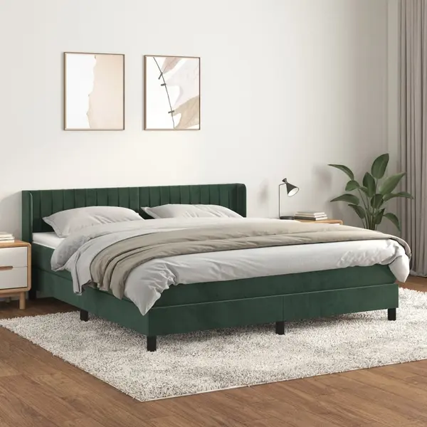 Gossi pat box spring cu saltea, verde inchis, 180x200 cm, catifea