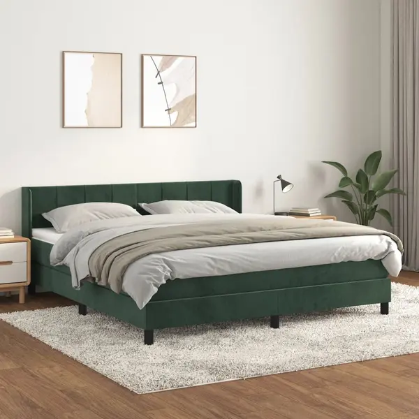 Gossi pat box spring cu saltea, verde inchis, 180x200 cm, catifea