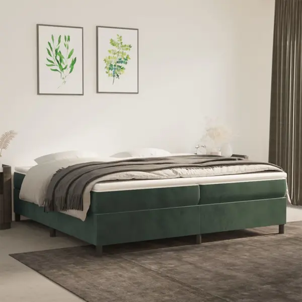 Gossi pat box spring cu saltea, verde inchis, 200x200 cm, catifea