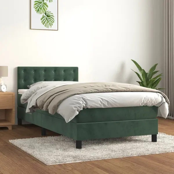 Gossi pat box spring cu saltea, verde inchis, 80x200 cm, catifea