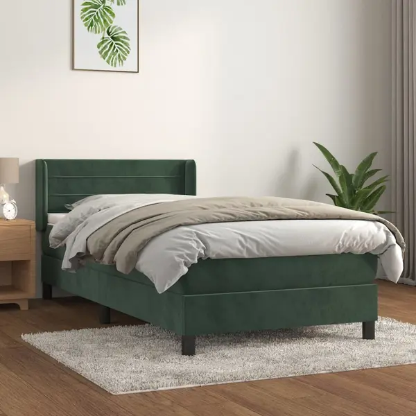 Gossi pat box spring cu saltea, verde inchis, 80x200 cm, catifea