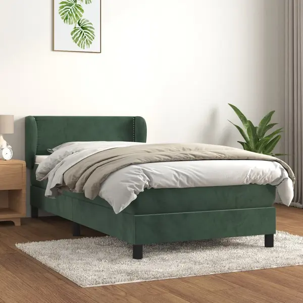 Gossi pat box spring cu saltea, verde inchis, 80x200 cm, catifea