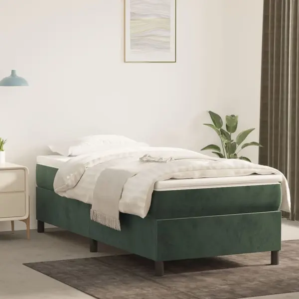 Gossi pat box spring cu saltea, verde inchis, 90x190 cm, catifea